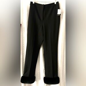 NWTs Danielle Bernstein faux fur hemmed pants. Black Sz 8